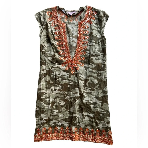 Calypso St. Barth swim cover up size XS camo orange beaded excellent condition - Picture 2 of 5